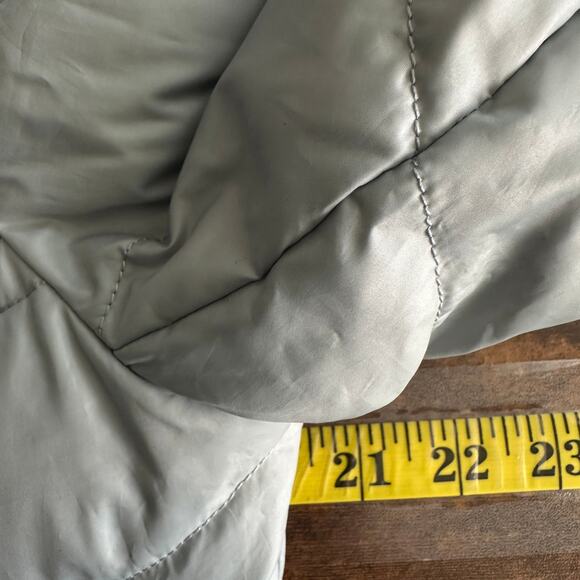 Lands End Down Feather Puffer Coat Sz Small Blue Gray Belted Gorpcore Travel EUC - Picture 5 of 14
